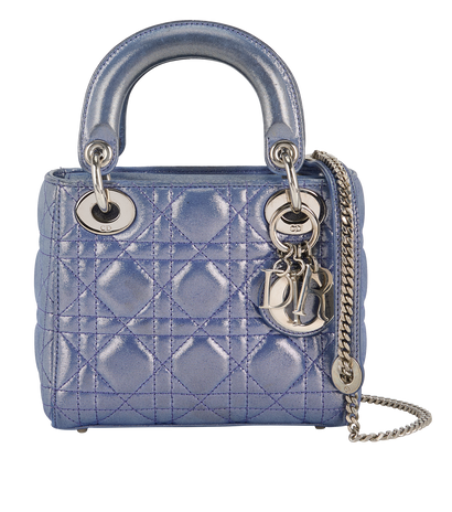 Lady Dior Mini, &pound;2,100, Handbags, Blue, Lambskin Leather/Silk, Front view